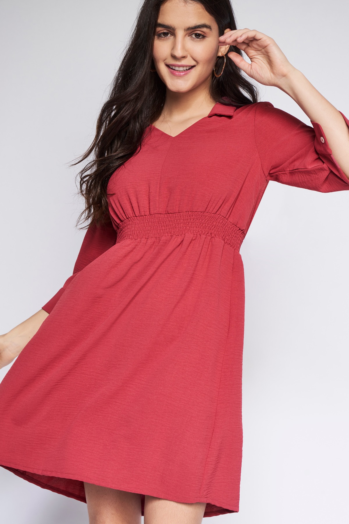 Rust Solid Flared Dress, Rust, image 2